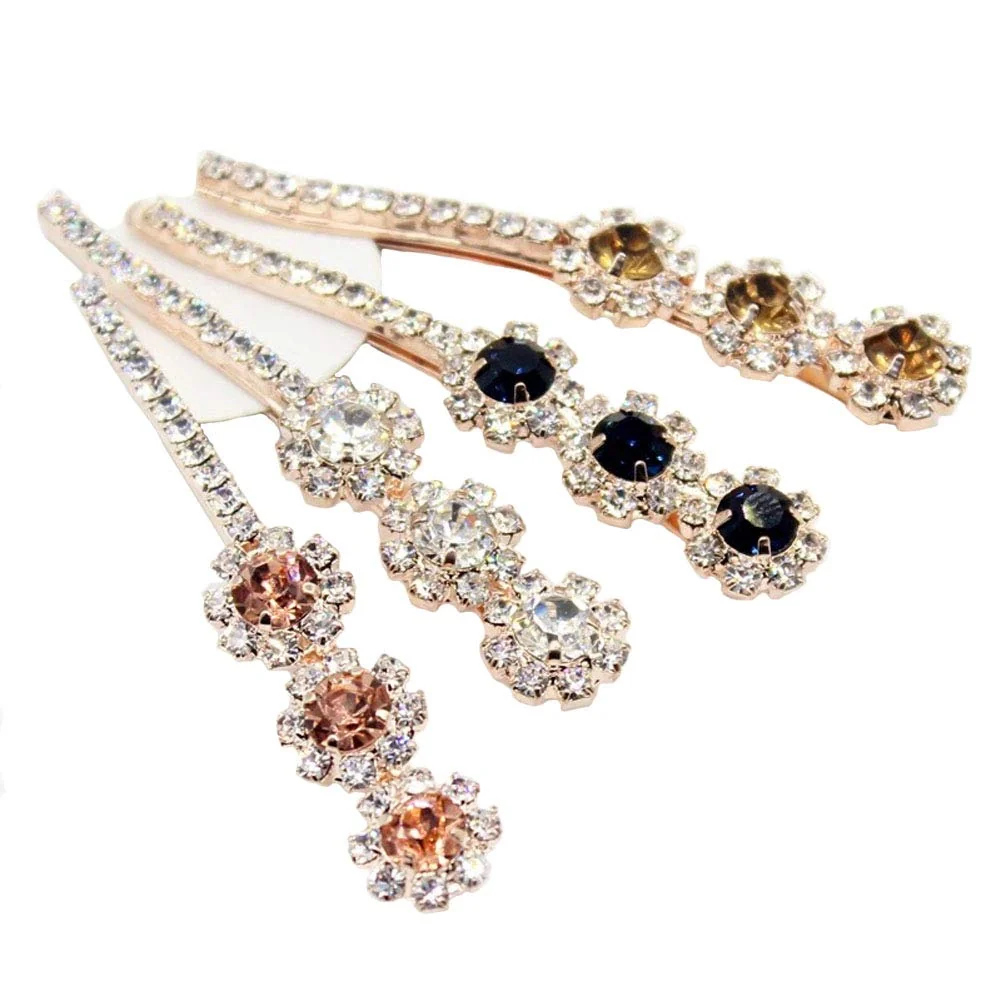 Organic 4 PCS Women Lady Crystal Hairpins Rhinestone Elegant Flower Hair Snap Clip Hair Pin Clamps Accessories Bobby Pin Headwear Practical