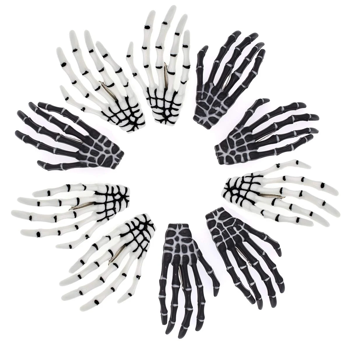 Relaxed 5 Pairs White and Black 3 Skeleton Hands Hair Clips Skull Bone Shape Hairpins Halloween Party Accessories Clean