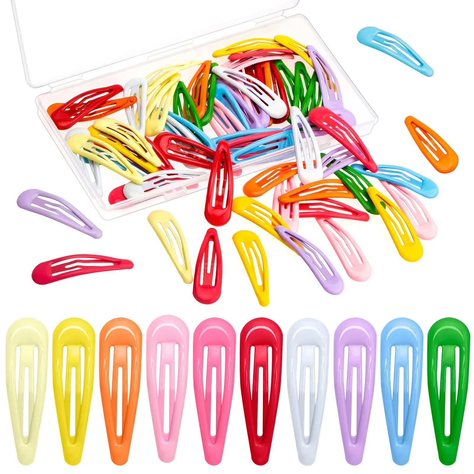 Breathable 60Pcs Snap Hair Clips for Girls Gingbiss 2 inch Silicone Coating Colorful Metal Hair Barrettes with Storage Case for Women Girls Kids No Slip Hair Fine