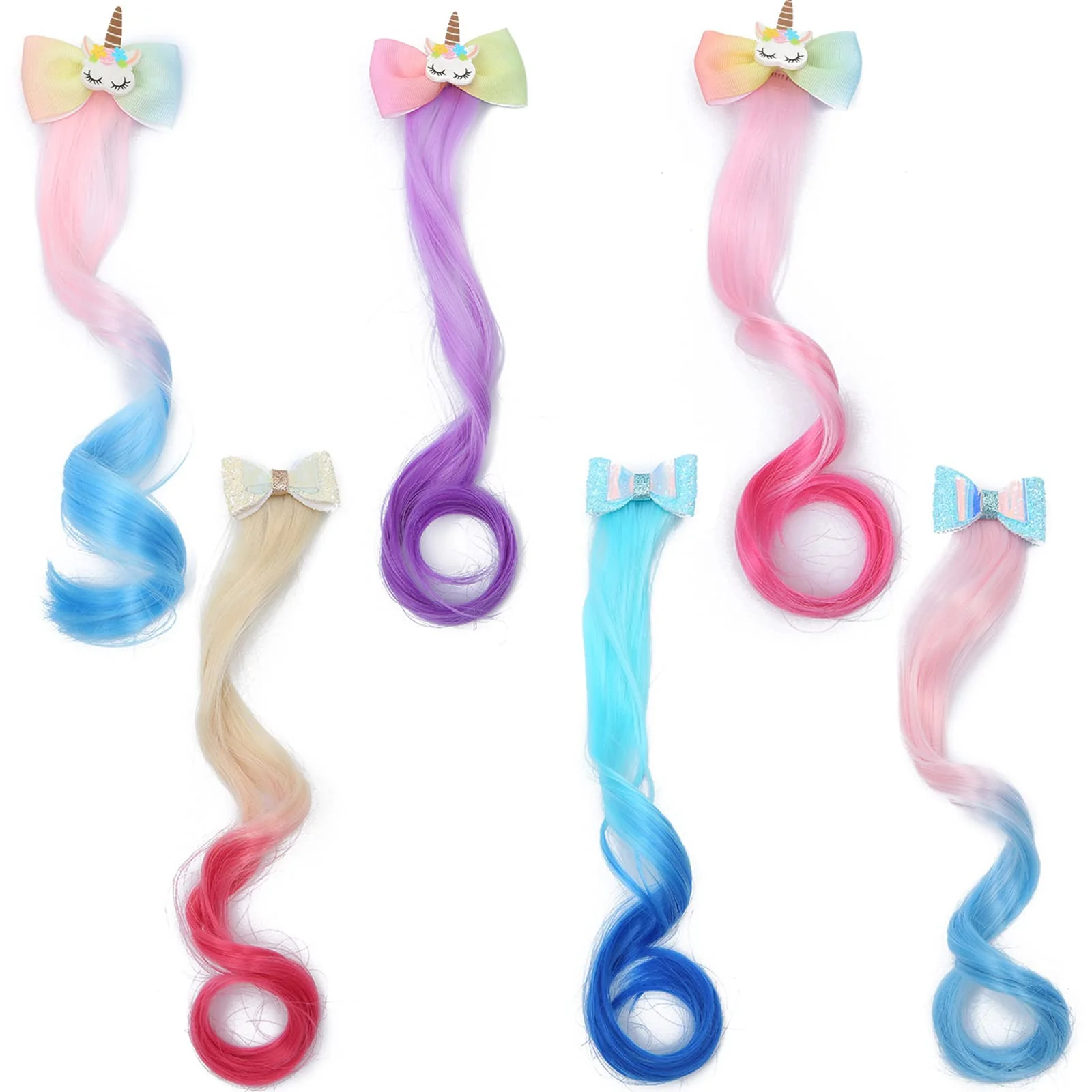 Minimalist 6 Pieces Unicorn Bows Hair Clips Hair Extension for Girls Colorful Bow Hair Clips Wigs Cute Unicorn Hair Braided Extension Barrettes for Kids Girls Verified