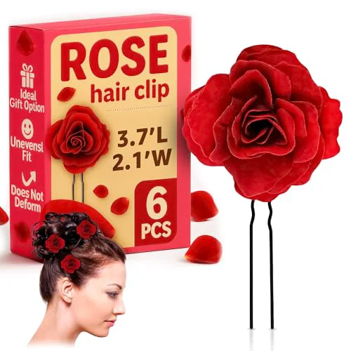 6Pcs Small Red Rose Hair Clip - Pleasant Colors Red Hair Accessories for Women 2.1 x 3.7 Elegant Floral Design for Any Style Durable Metal Alloy Reusable