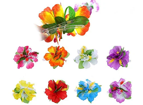 Exclusive ALIMITOPIA Hawaiian Flower Hair Clip 8pcs Medium Size Fabric Artificial Tropical Flower Hairpin Barrette Hair Accessories for Luau Beach Party Elite