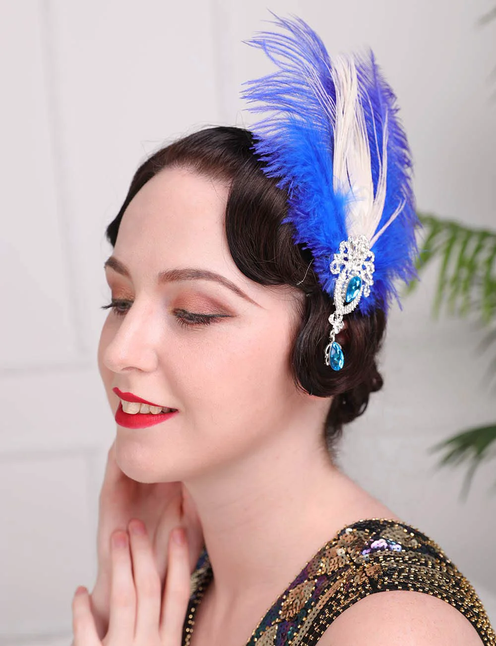 Environmentally Friendly Aimimier 1920s Flapper Feather Hair Clip Blue Crystal Teardrop Feather Headpiece Prom Party Roaring 20s Hair Jewelry for Women and Girls Style 2 Exceptional