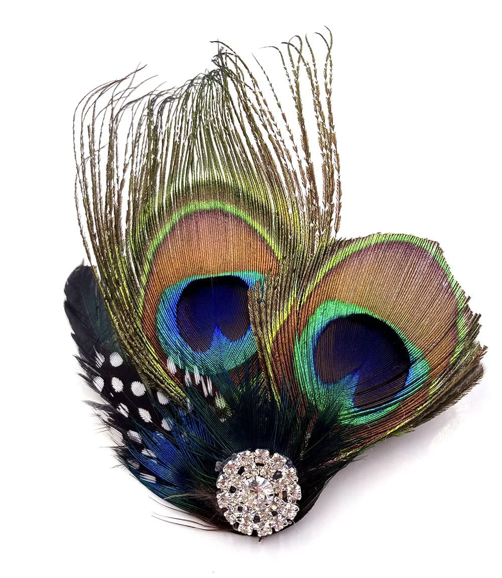 Detailed Aliotech Beautiful Butterfly Peacock Feather Hair Clip Pins with Rhinestones Feather Hair Clip Pin Bridal Wedding Dance Party Hair Accessory Relaxed