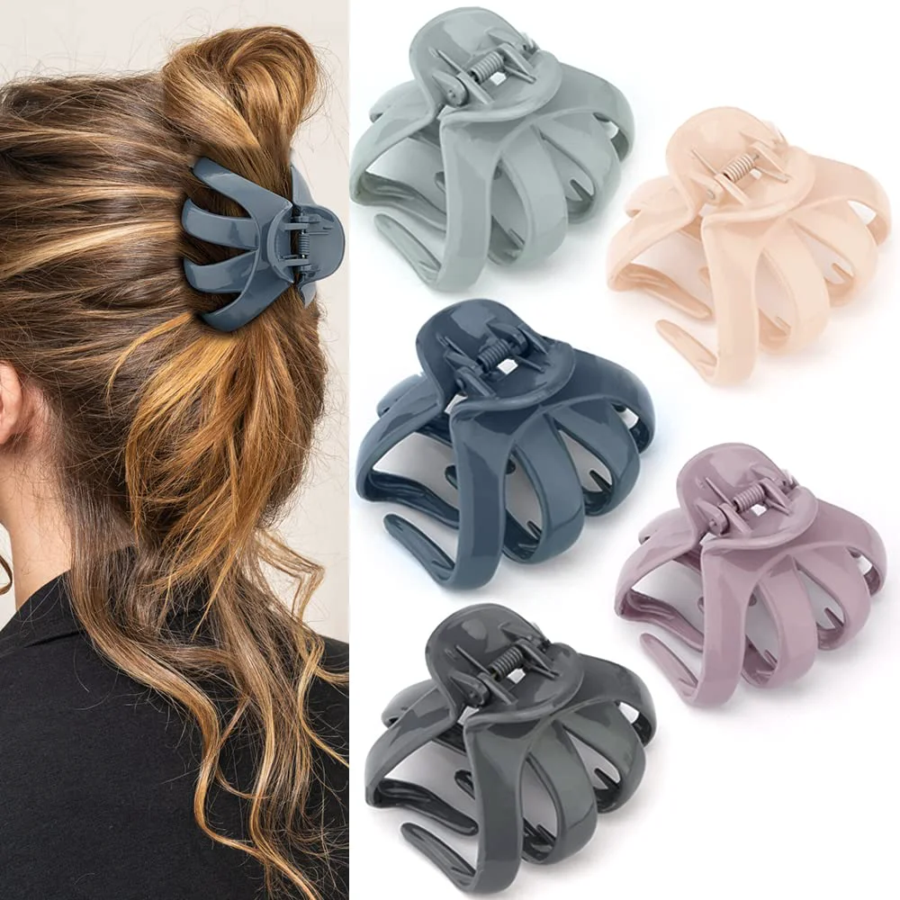 Powerful Atoden Claw Clips for Thick Hair 5Pcs Large Hair Clips for Women Octopus Hair Clips Strong Grip Jumbo Jaw Clips Girls Hair Styling Accessories Solid