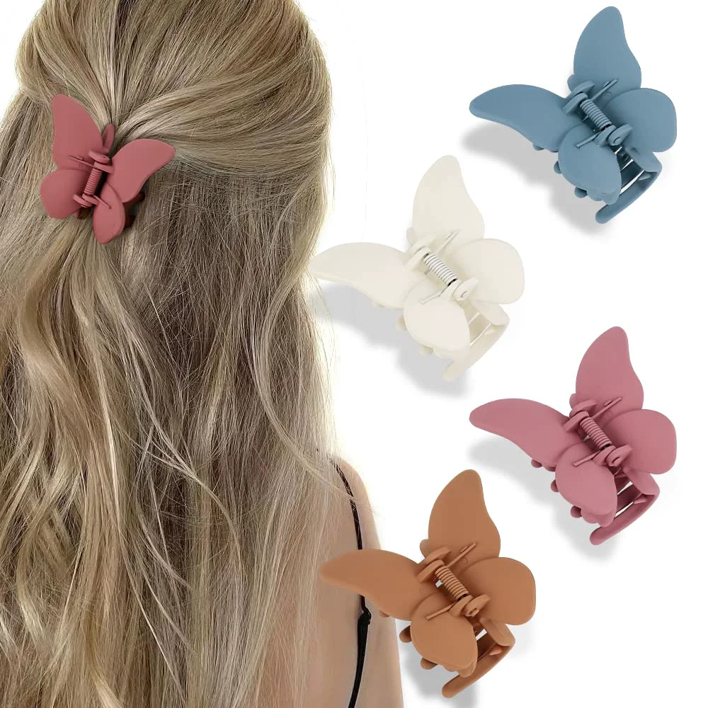 Natural ATODEN Butterfly Hair Accessories - Matte Claw Clips for Women and Girls 4Pcs 2.6 Hair Clamps and Jaw Clips for Thin to Medium Hair Casual