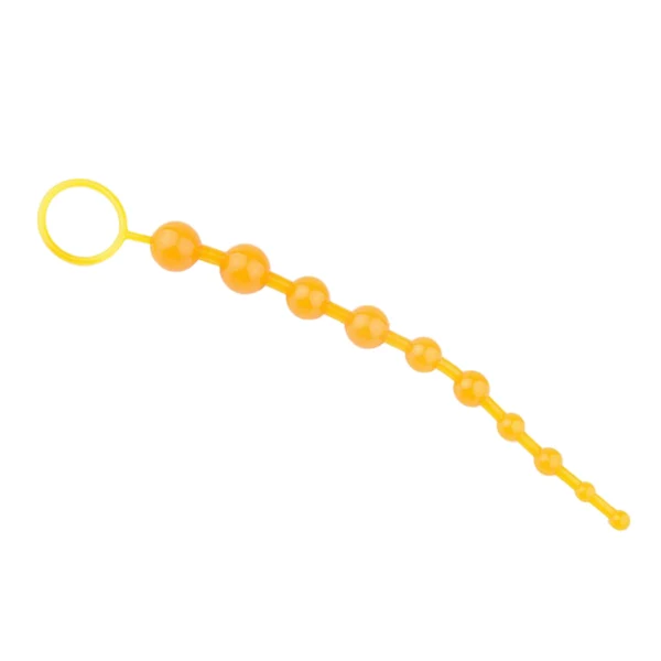 Detailed Maxbell Plastic Anal Butt Plug Back Court Pull Beads Prostate Massage Sex Toy Yellow Relaxed
