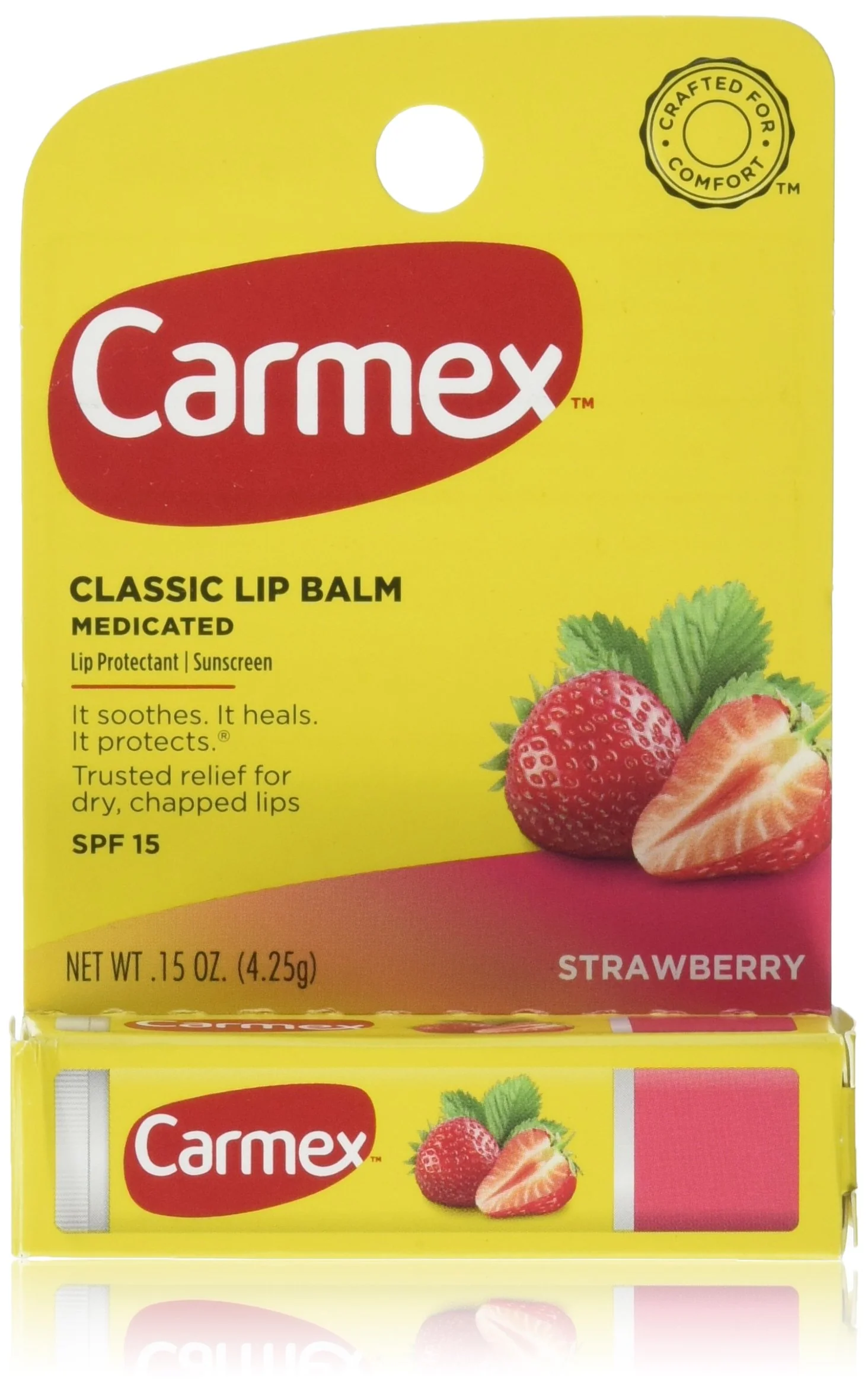Flexible Carmex Click-Stick Moisturizing Lip Balm SPF 15 Strawberry 0.15 oz Pack of 3 Natural
