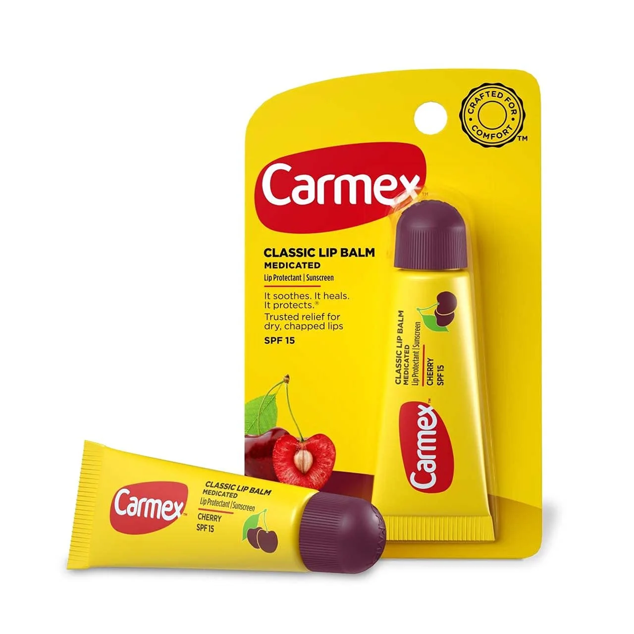 Recyclable Carmex Everyday Lip Balm Cherry SPF 15 0.35 oz Tube in Blister Pack Proven