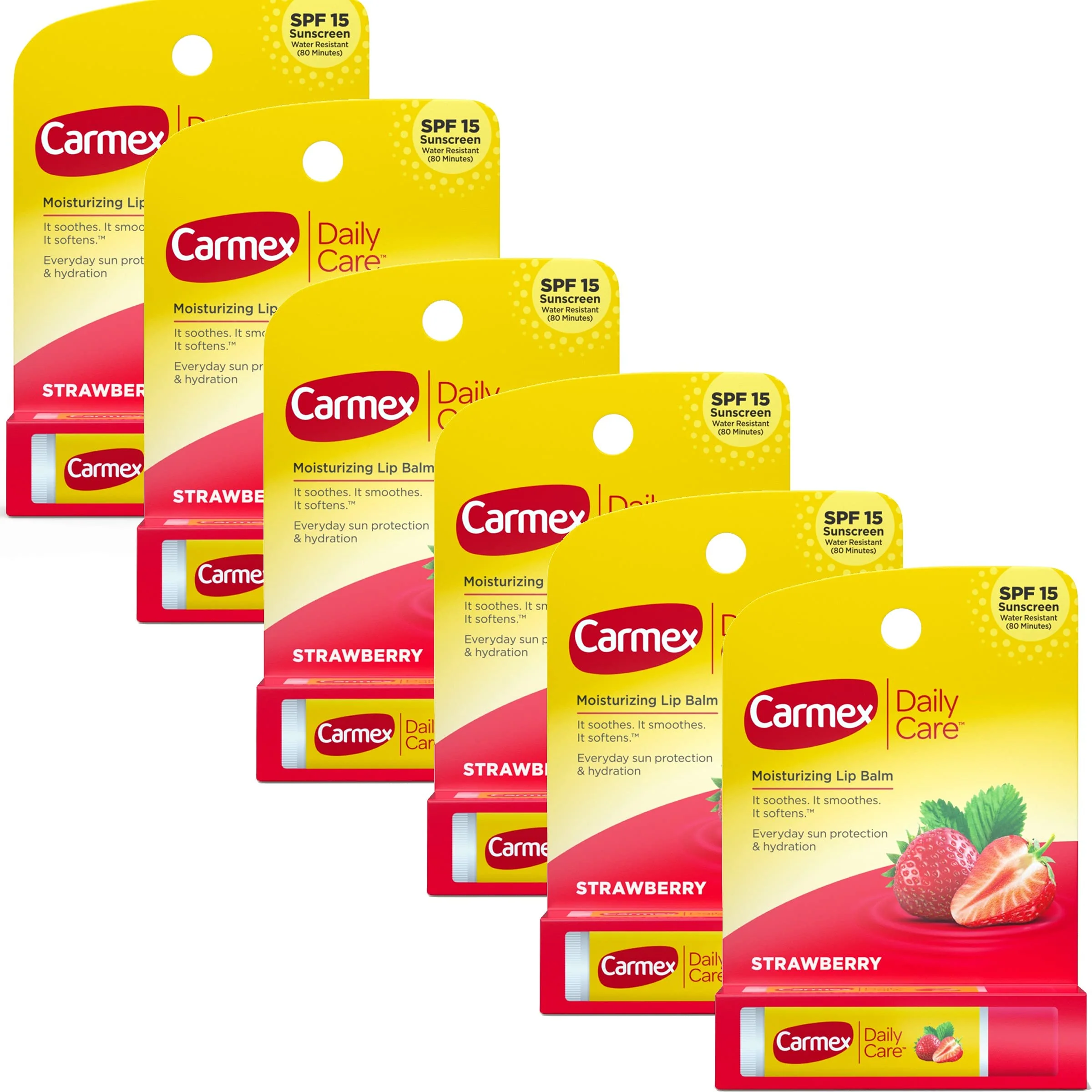 Proven Carmex Click-Stick Moisturizing Lip Balm SPF 15 Strawberry 0.15 oz Pack of 6 Casual