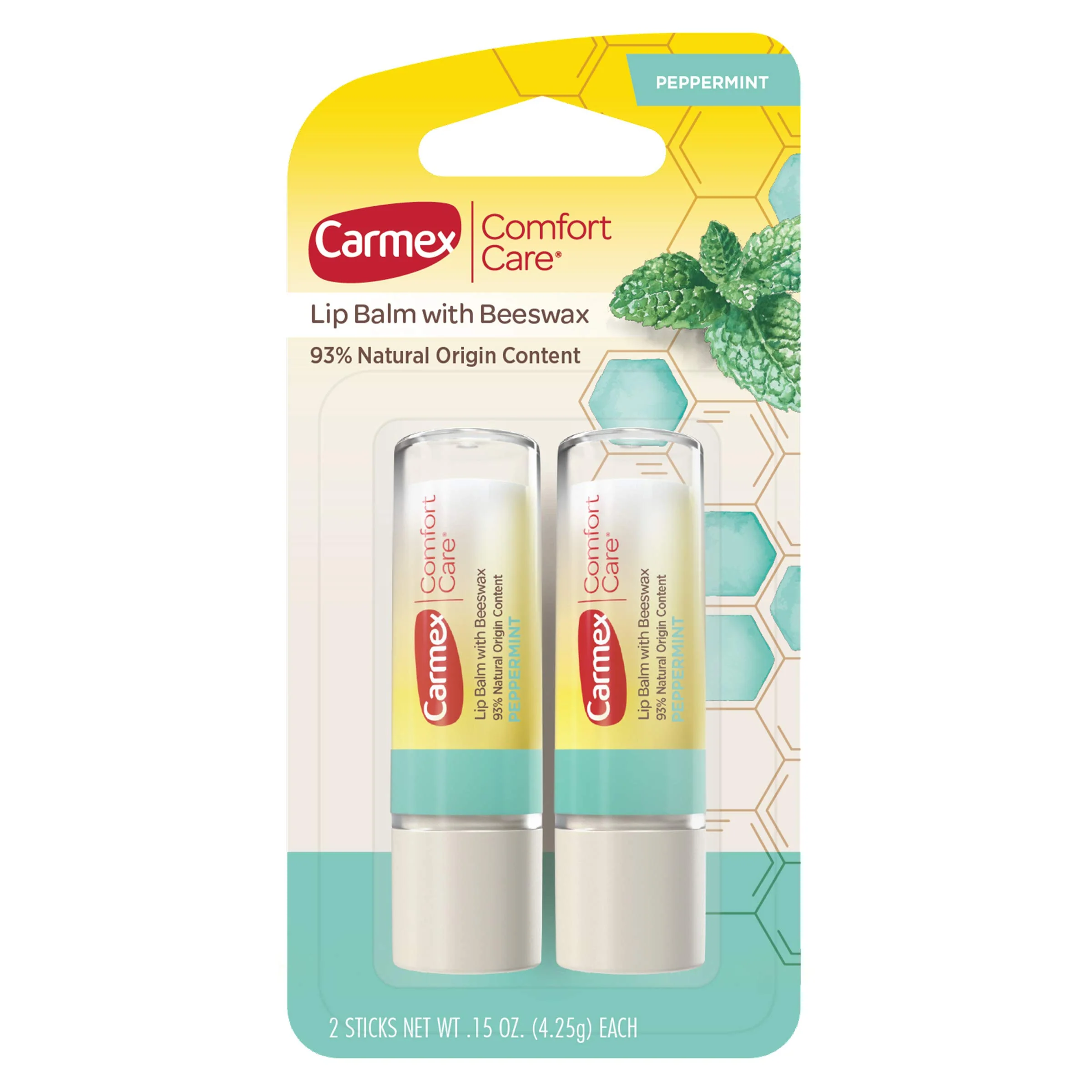 Reliable Carmex Comfort Care Lip Balm Stick with Beeswax Peppermint Lip Balm - 0.15 OZ Each 2 Count Solid