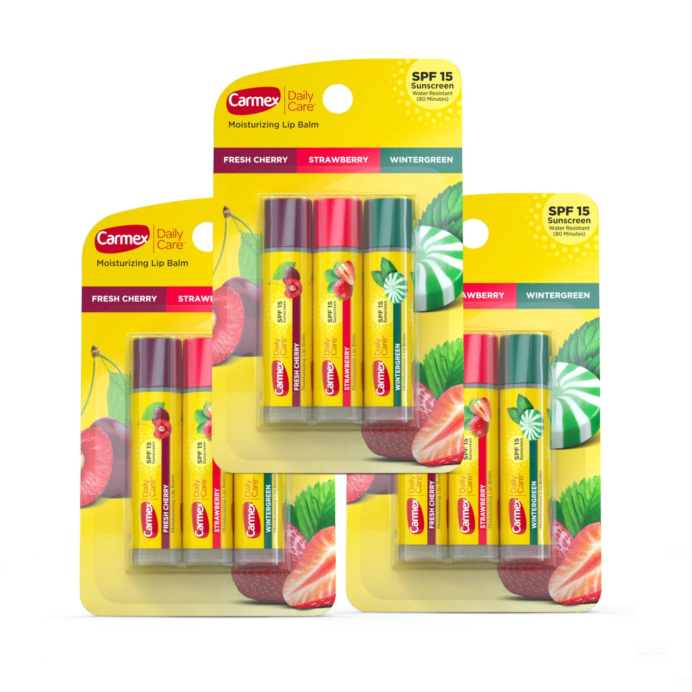 Traditional Carmex Daily Care Moisturizing Lip Balm Sticks SPF 15 Multi-Flavor Lip Balm Pack 9 Count 3 Packs of 3 Official