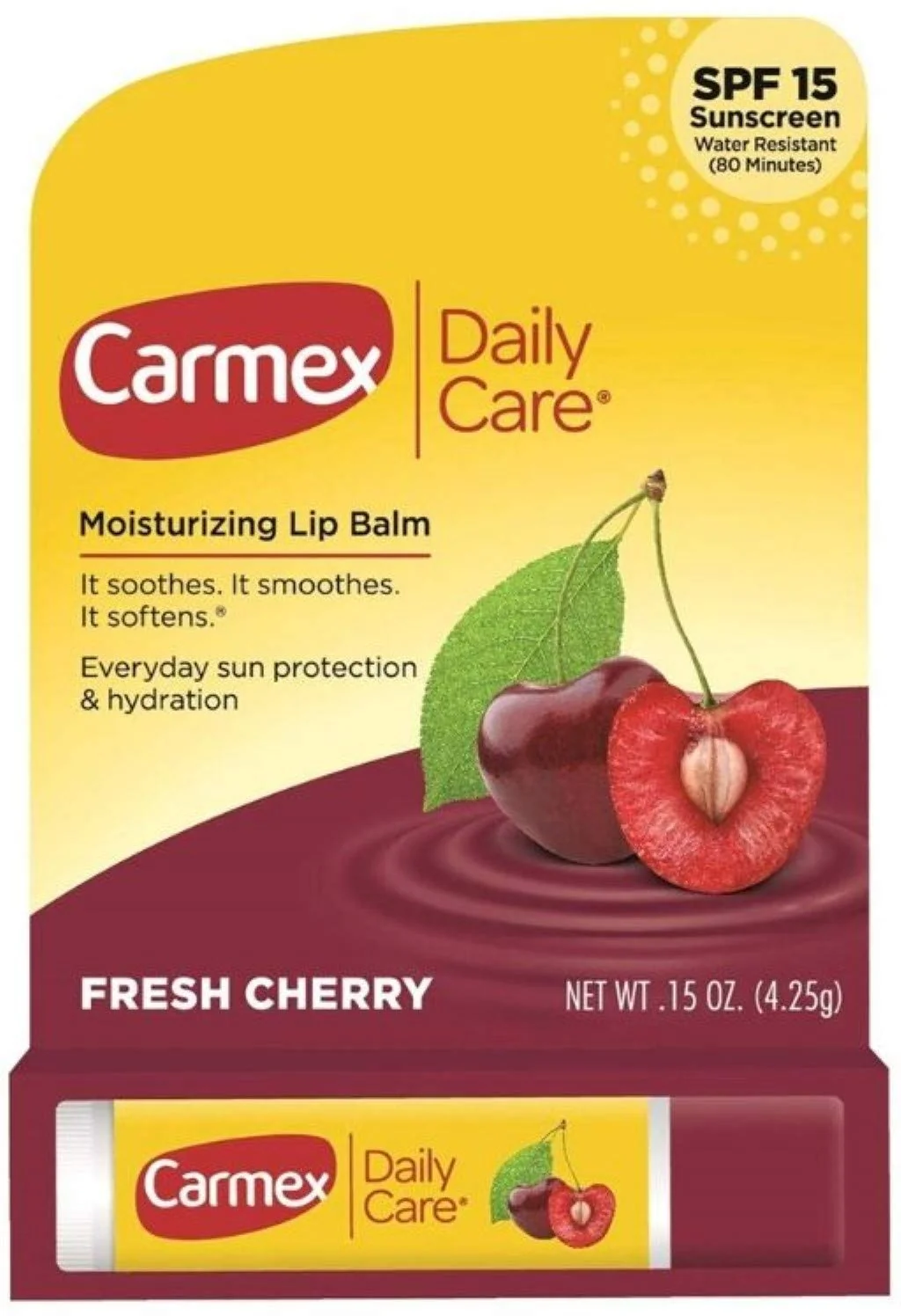 First-Class Carmex Lip Balm Stick - Cherry Flavor -SPF 15 - Pack of 2 Sophisticated