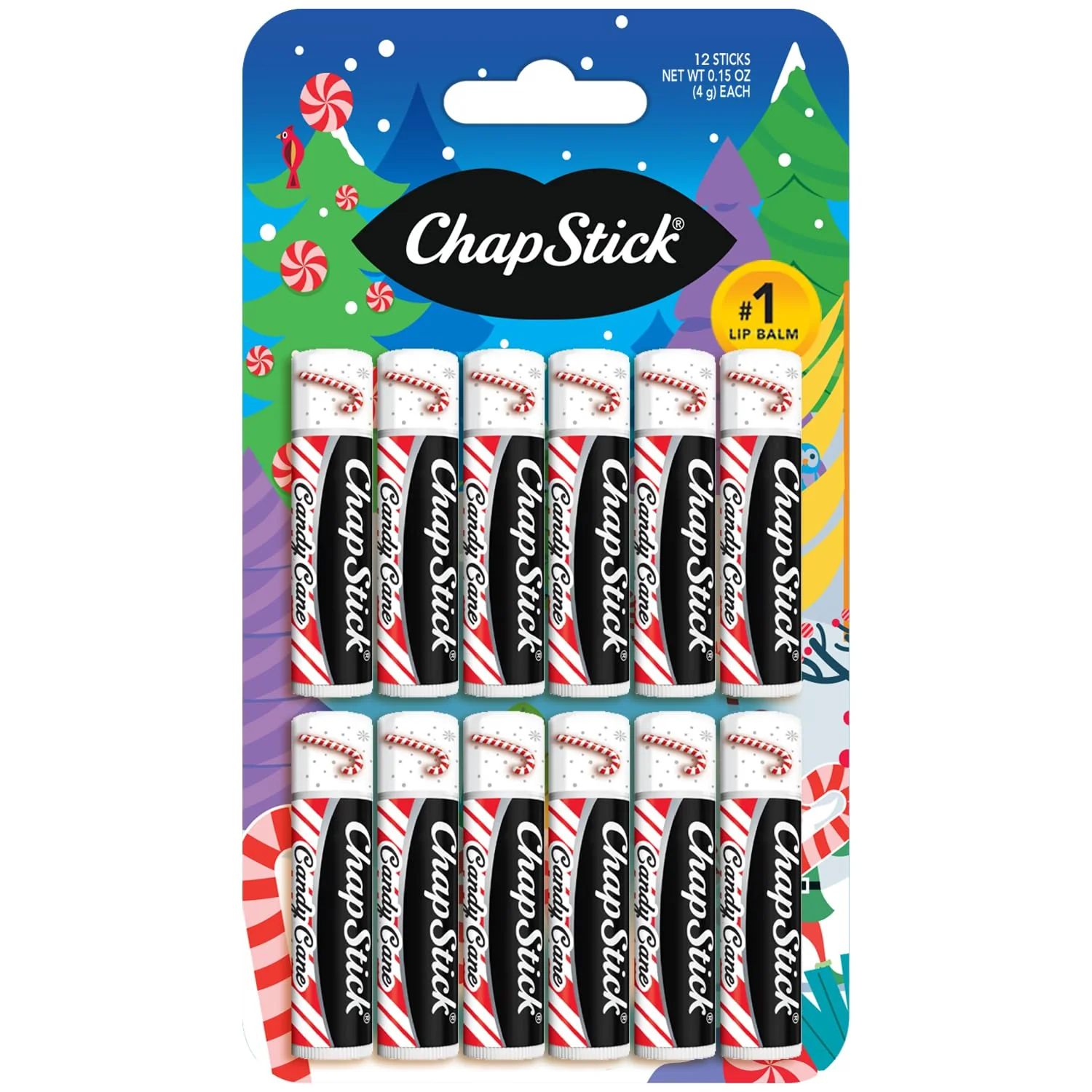 Expertly Made ChapStick Bulk Lip Balm Candy Cane Packs 12 Sticks - Fresh Minty Lip Moisturizer Stocking Stuffer 0.15 Oz Ea Outstanding