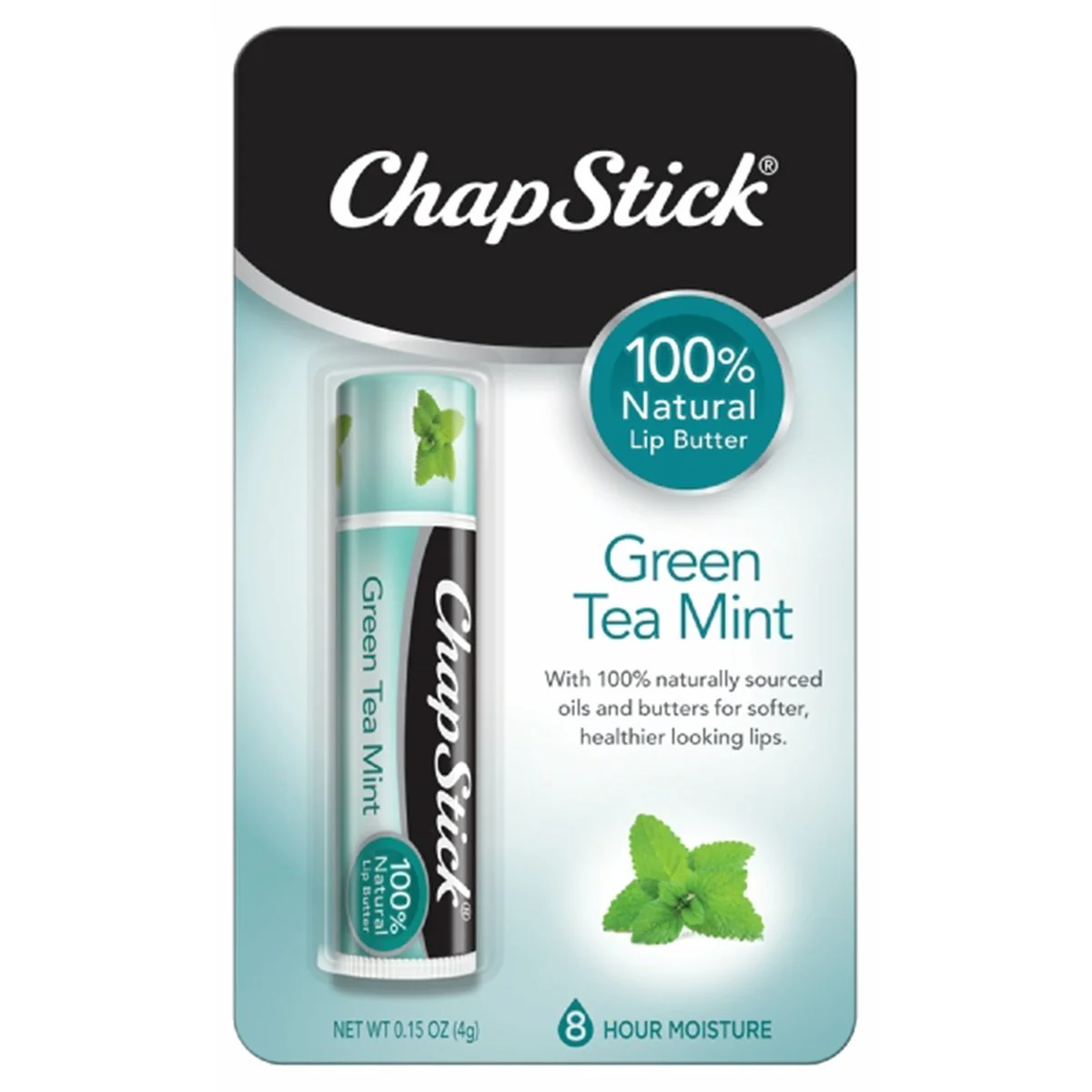 Genuine ChapStick Green Tea Mint 100 Percent Natural Ingredients Lip Butter Moisturizing Lip Balm - 0.15 Oz Smart