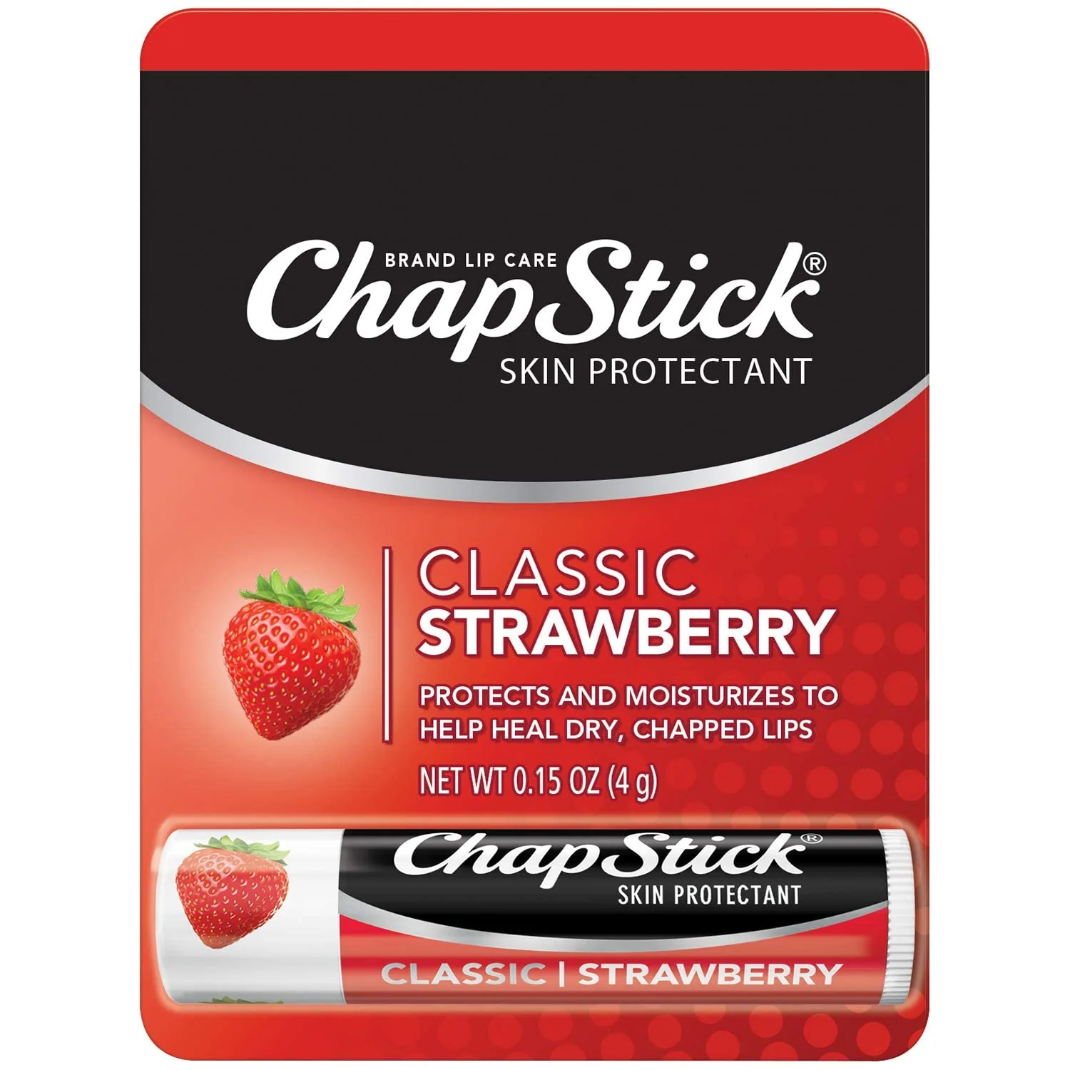 Contemporary ChapStick Classic Strawberry Flavor 0.15 oz Pack of 4 Breathable