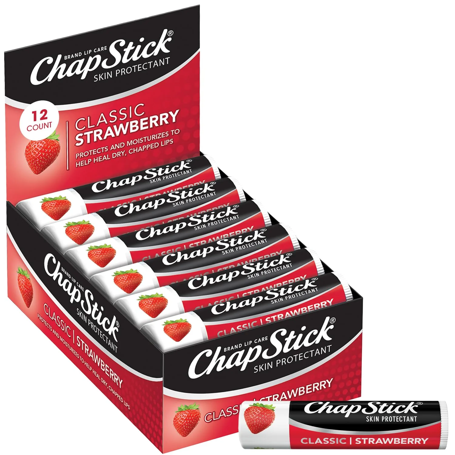 Top-Quality ChapStick Classic Strawberry Lip Balm Tubes Lip Care and Lip Moisturizer - 0.15 Oz Pack of 12 Superior
