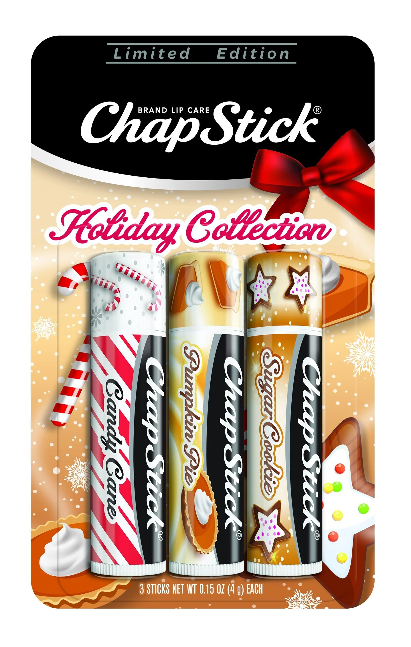 Easy-to-Use ChapStick Holiday Collection Lip Balm Tube 0.15 Ounce Each Candy Cane Pumpkin Pie Sugar Cookie Flavors 1 Blister Pack of 3 Sticks Great Gifts Efficient