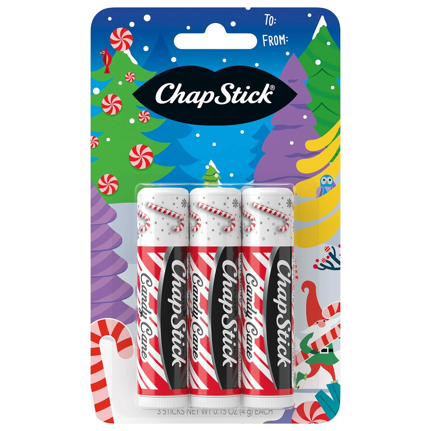 Authentic ChapStick Lip Balm Candy Cane 3-Count - Fresh Minty Lip Moisturizer Stocking Stuffer 0.15 Oz Ea Outstanding