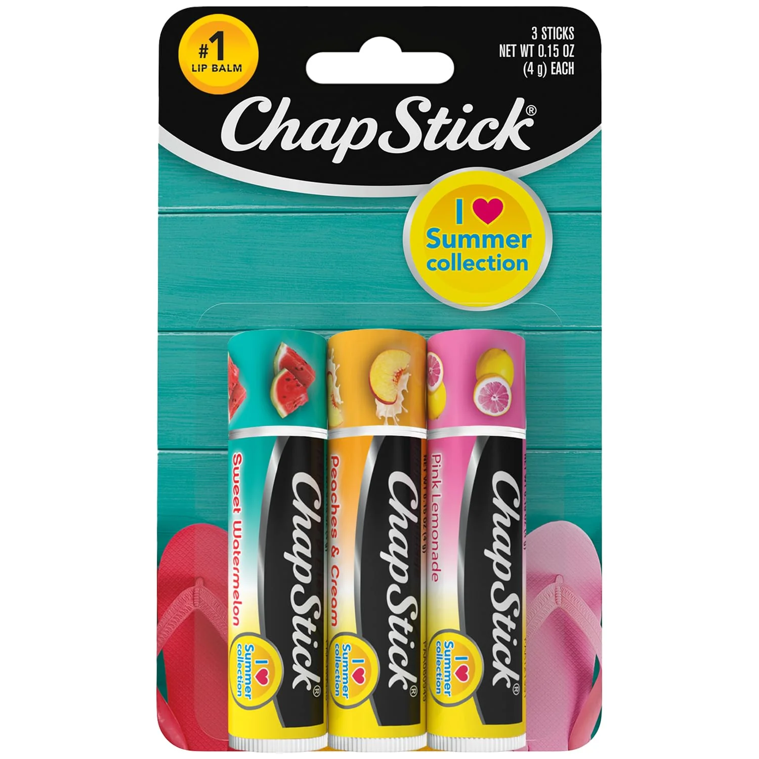 Comfortable ChapStick Lip Balm I Love Summer Collection Variety 3-Pack - Sweet Watermelon Peaches Cream Pink Lemonade Moisturizing Lip Care 0.15 Oz Ea Casual