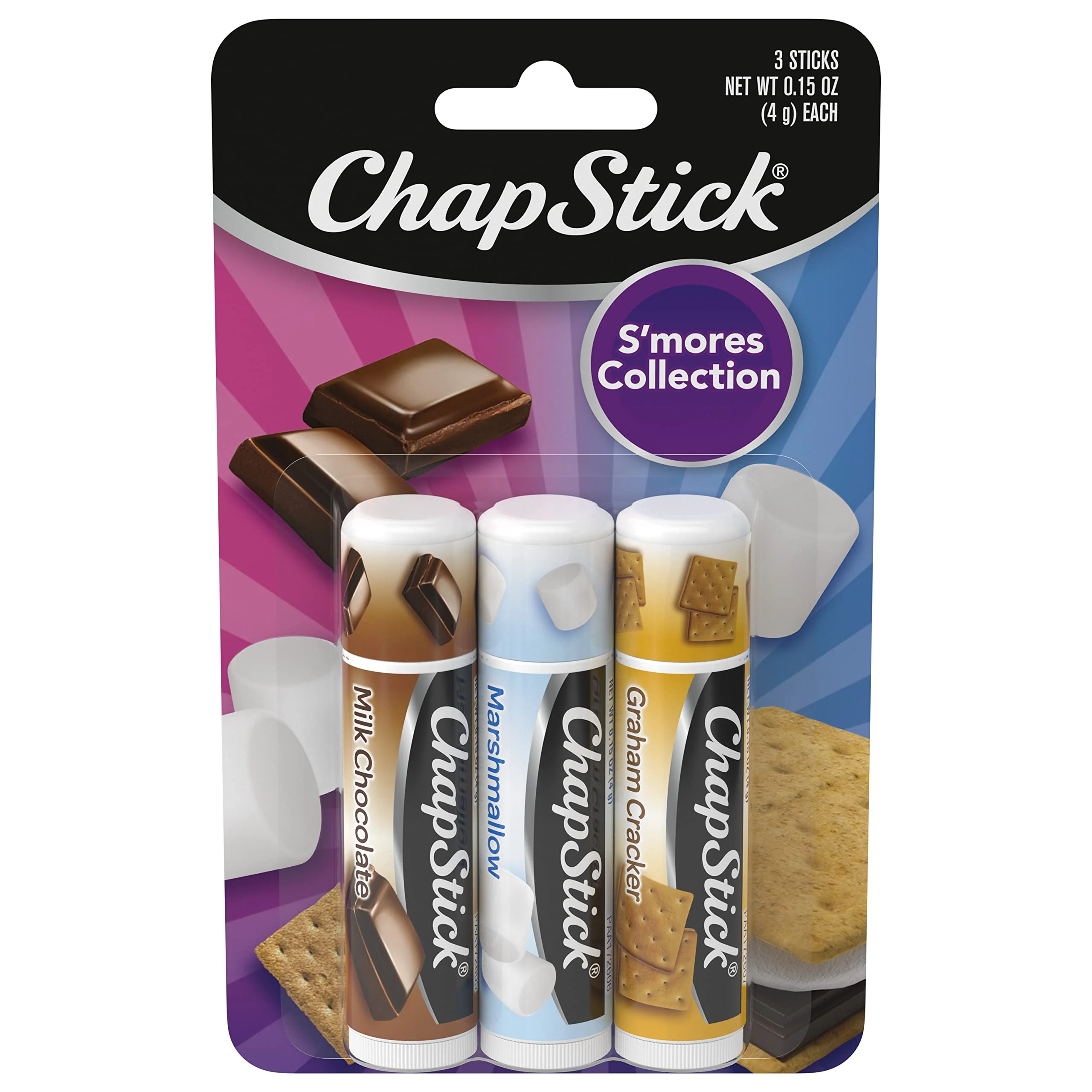 High-Quality ChapStick S'more Collection Variety Pack Lip Balm Tube Lip Care 0.15 Ounce Pack of 3 Traditional