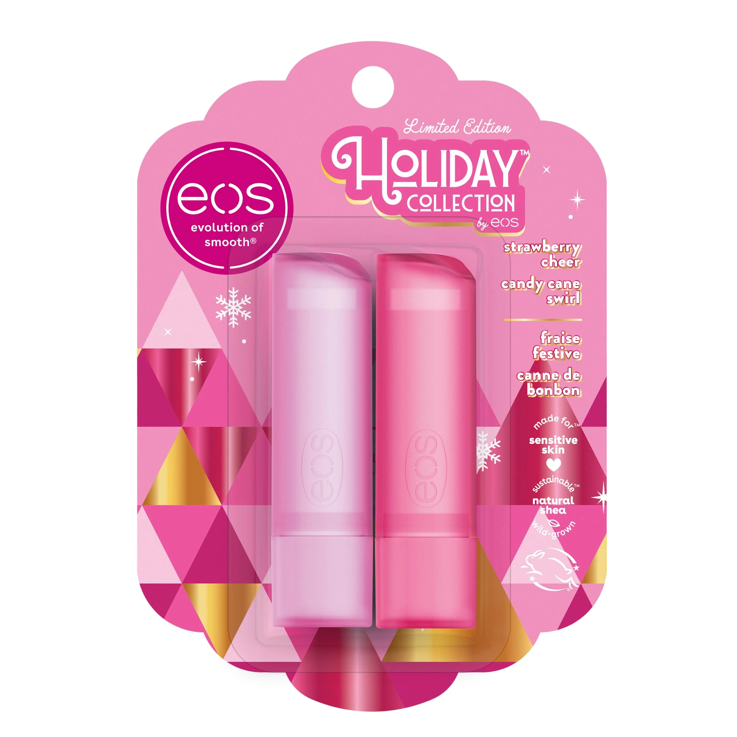 Efficient eos Holiday Lip Balm Gift- Strawberry Cheer Candy Cane Swirl Stocking Stuffers All-Day Moisture Lip Care 0.14 oz 2-Pack Reliable