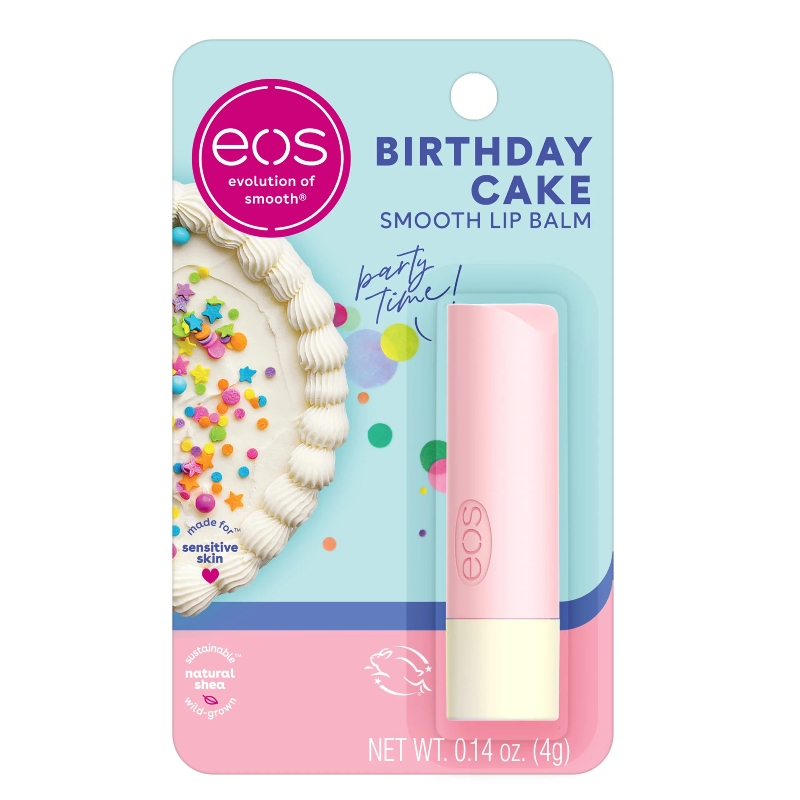Functional eos Natural Shea Lip Balm- Birthday Cake All-Day Moisture Lip Care Products 0.14 oz Sustainable