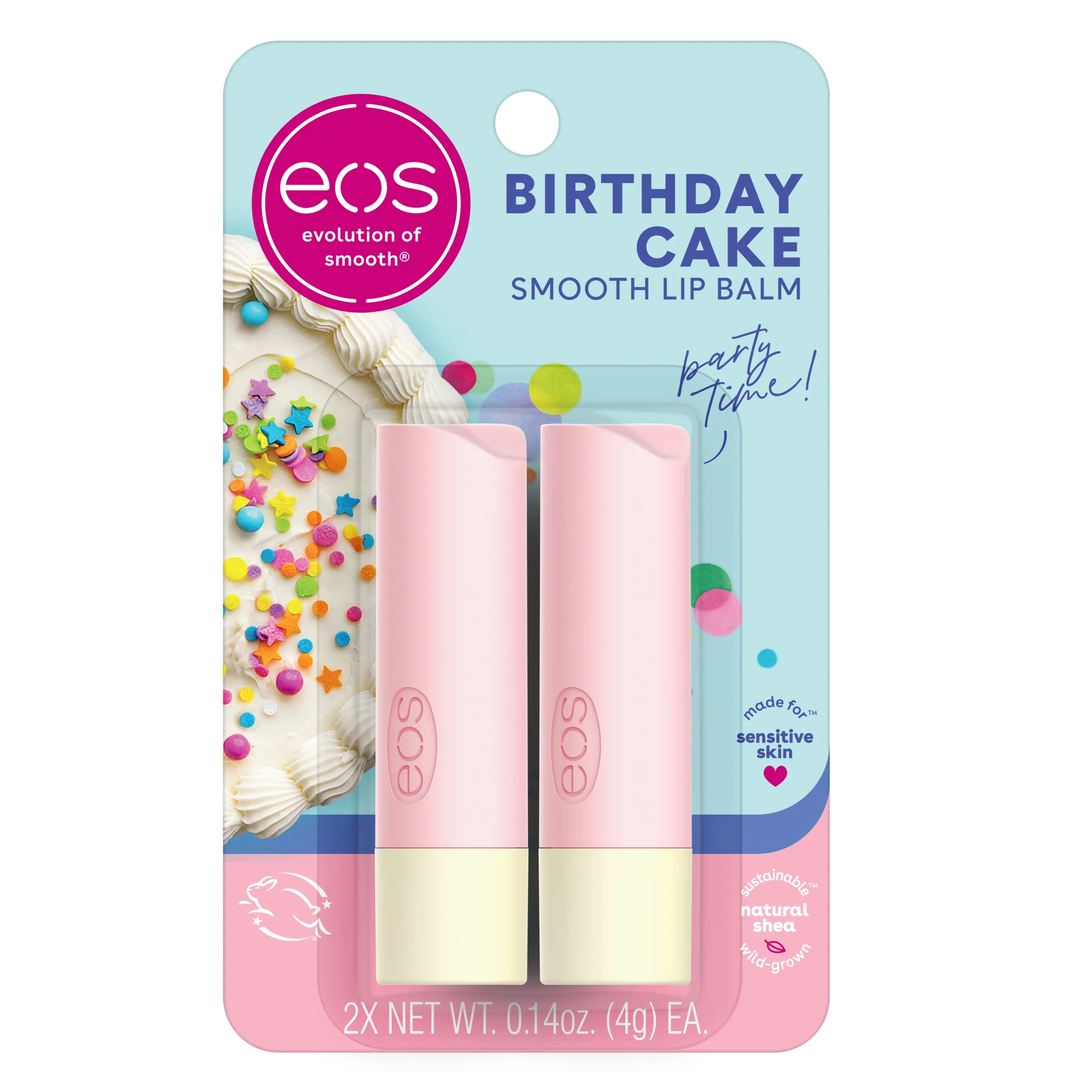 High-Performance eos Natural Shea Lip Balm- Birthday Cake eos lip balm All-Day Moisture Lip Care Shea Butter Moisturizing Dry Lip Care 0.14 oz Pack of 2 Trendy
