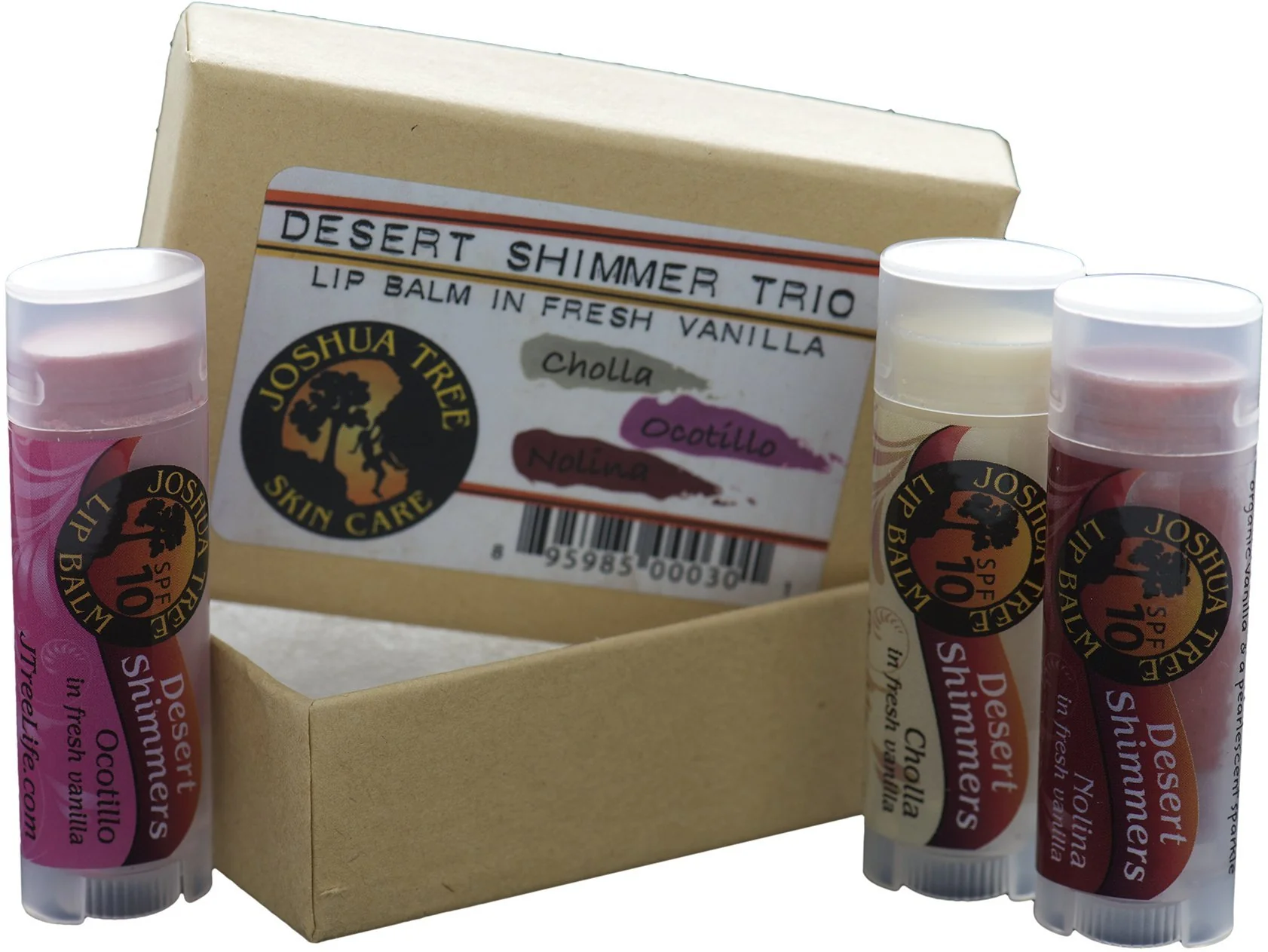 Carefully Designed Joshua Tree Organic Lip Balm - Desert Shimmer Trio Gift Set Cholla Ocotillo and Nolina Green