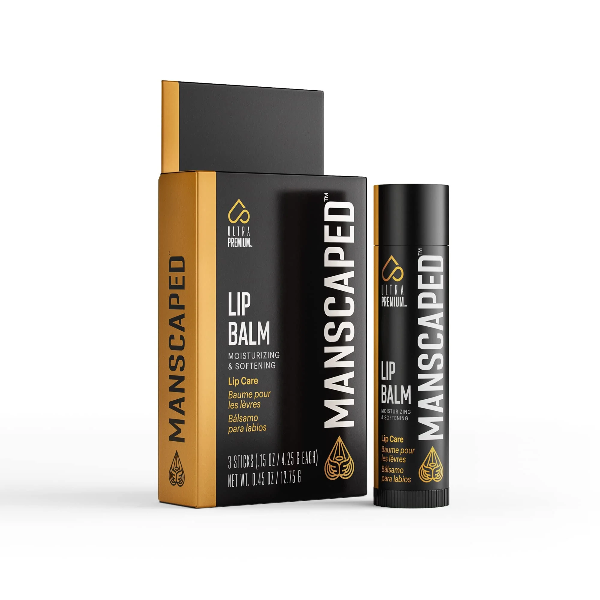 Pure MANSCAPED® Moisturizing and Soothing Lip Balm Infused with Vitamin E Peppermint Oil and Eucalyptus Oil for Chapped Lips Matte Finish 3 Sticks Elite
