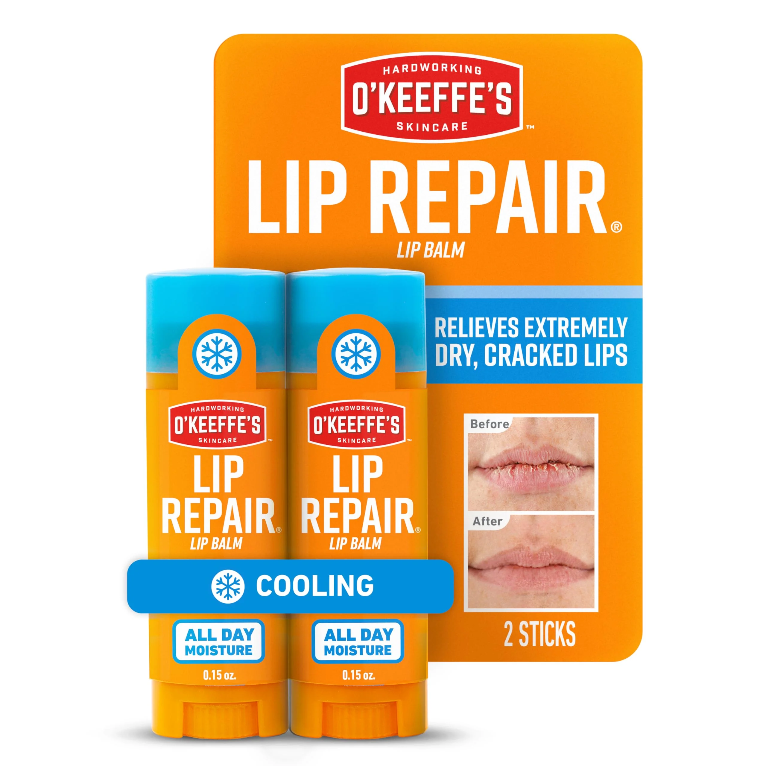 Excellent O'Keeffe's Lip Repair Lip Balm With Cooling Relief for Dry Cracked Lips - Stick Twin Pack - Moisturizer for Extremely Cracked Dry Lips Superior
