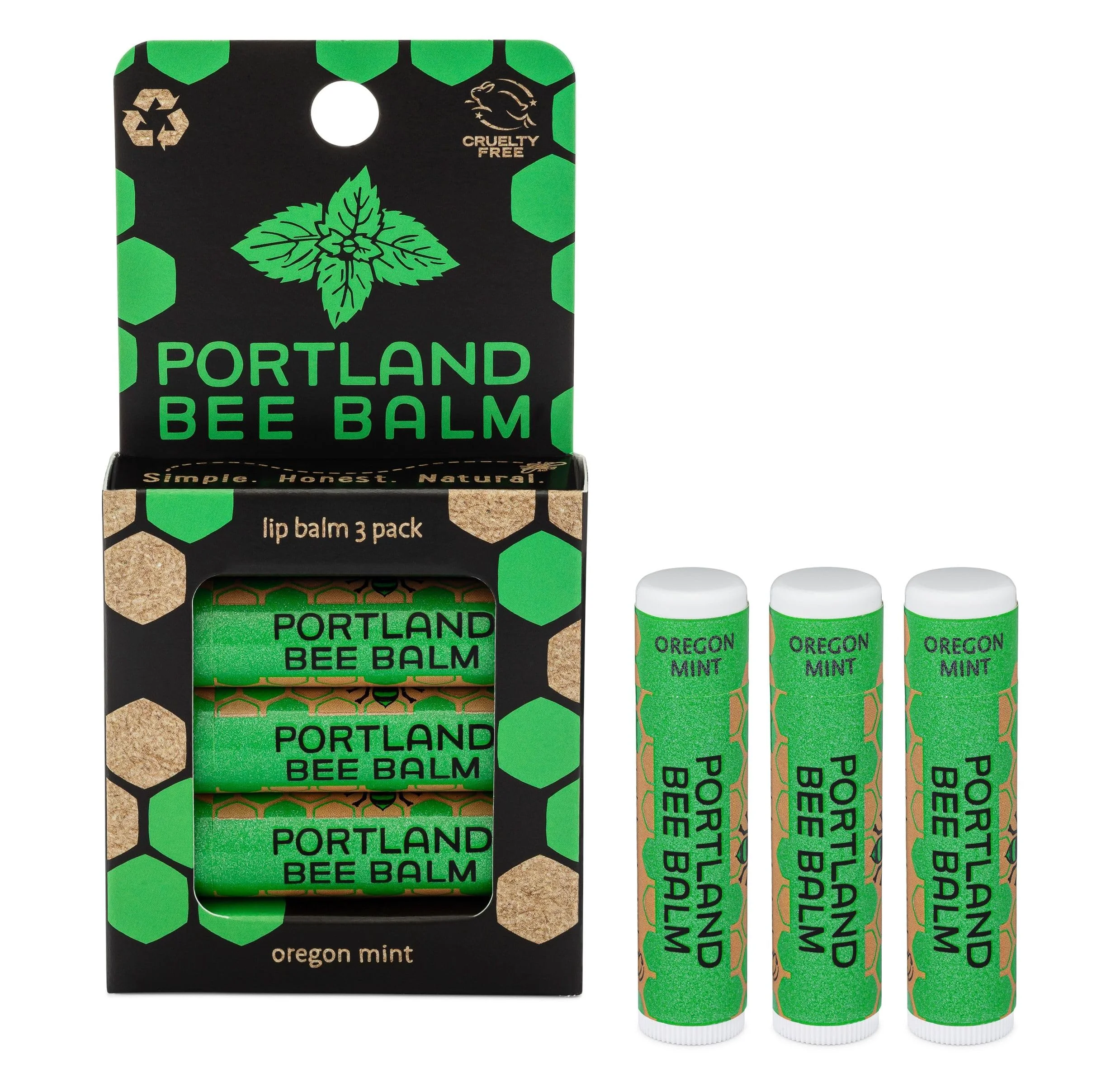 Smooth Portland Bee Balm All Natural Handmade Beeswax Based Lip Balm Oregon Mint 3 Count Lightweight