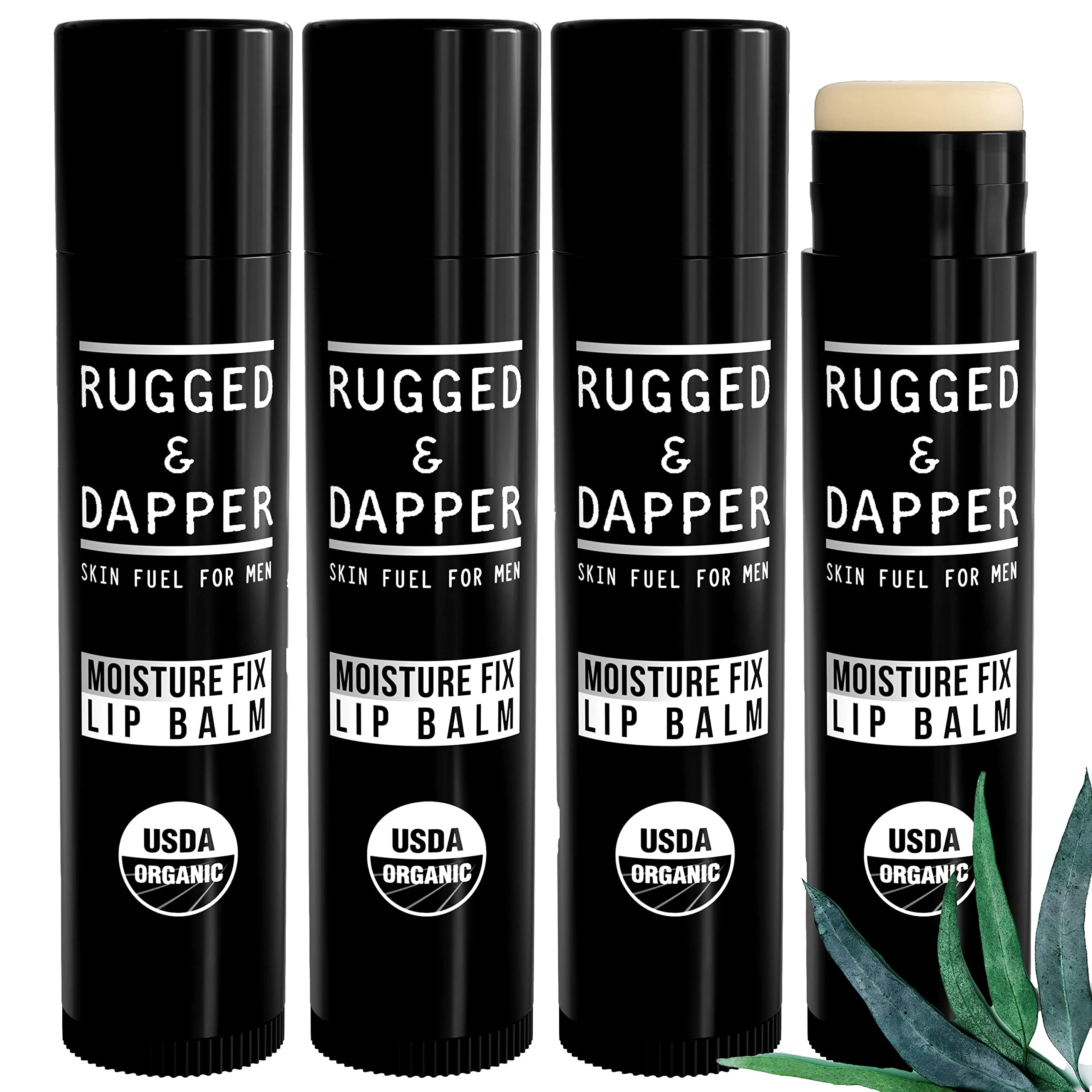 Flexible RUGGED DAPPER Lip Balm for Men - Organic Natural Ingredients - 4 Pack - Hydrating Mens Chapstick - USA Made Fine Crafted