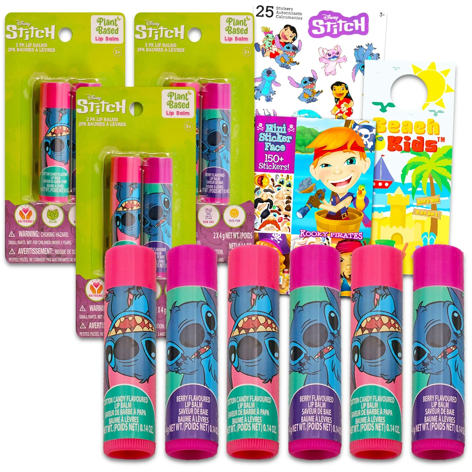 Relaxed Stitch Lip Balm Tube Bundle for Girls - 6 Pack of Stitch Lip Balm in Assorted Flavors Plus Stickers More Stitch Party Favors Fine