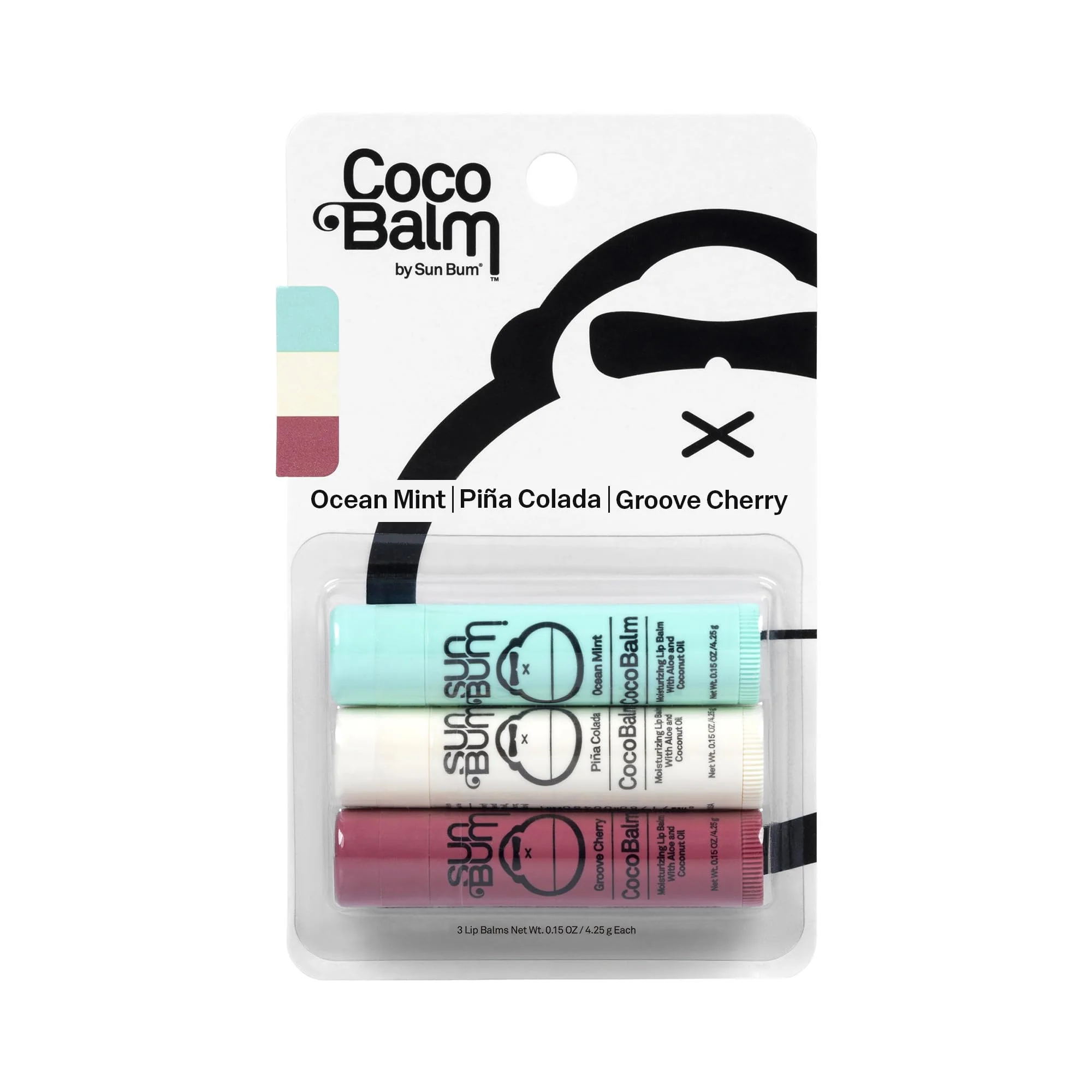 Minimalist Sun Bum Cocobalm 3 Flavor Variety Pack - Ocean Mint Piña Colada and Groove Cherry - Hydrating Lip Balm with Coconut Oil and Aloe Vera 0.15 oz 3 Versatile