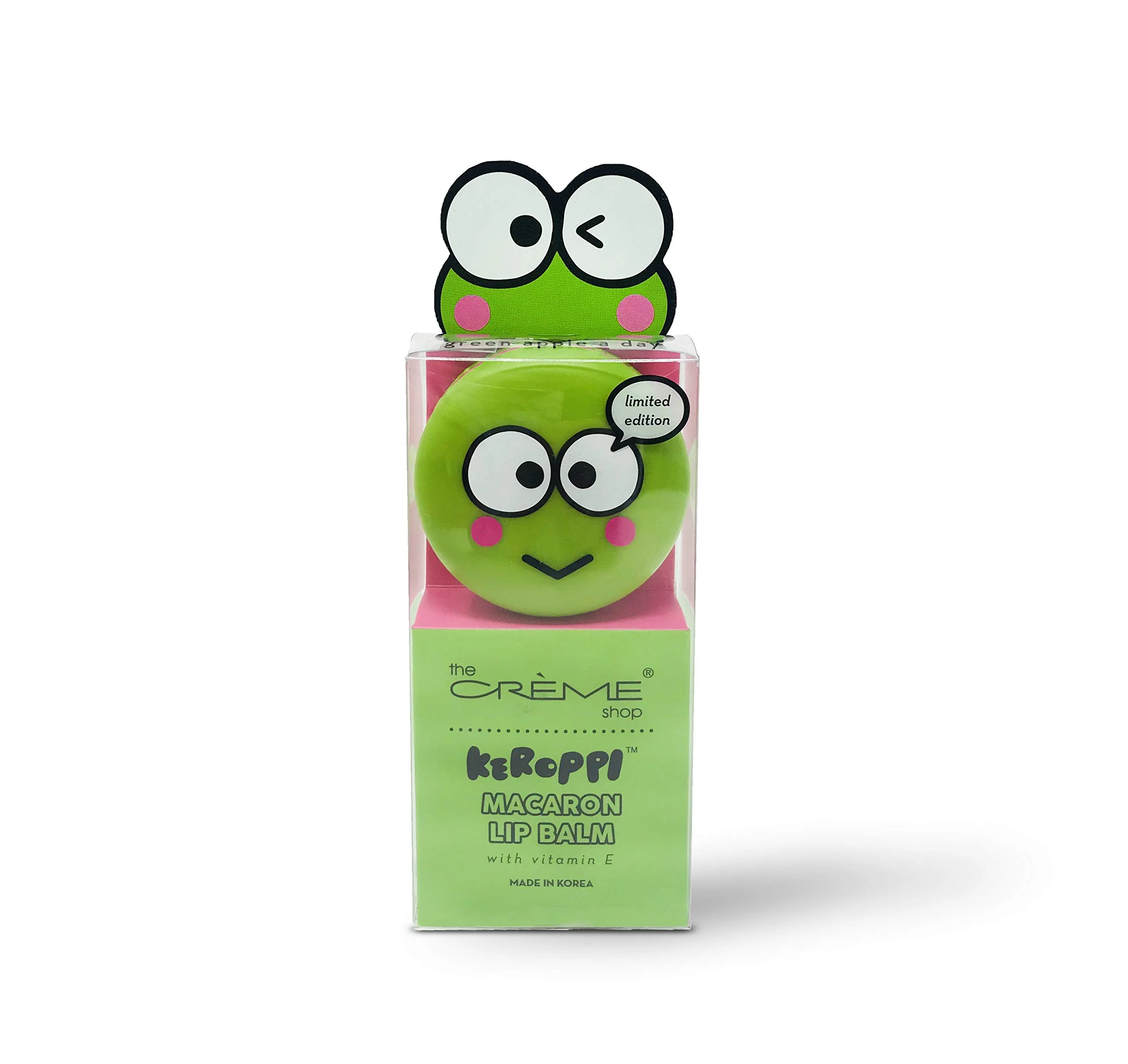 Solid The Crème Shop x Sanrio Hello Kitty Macaron Lip Balm Keroppi Green Apple A Day Korean Cute Scented Pocket Portable Soothing Advanced Must-Have Recyclable