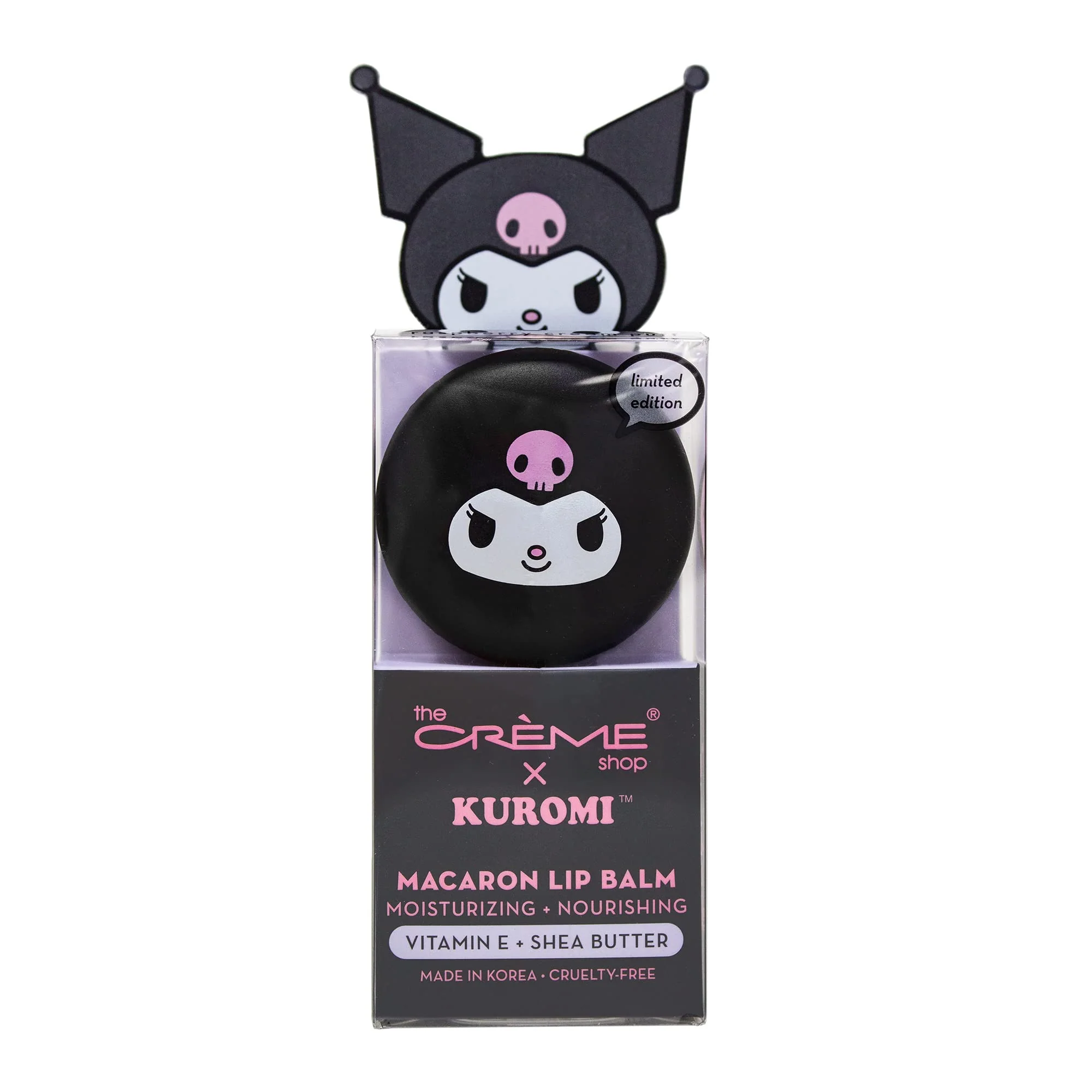 High-End The Crème Shop x Kuromi Macaron Lip Balm Korean Lip Balm with Shea Butter and Vitamin E - Raspberry Cream Puff Recyclable