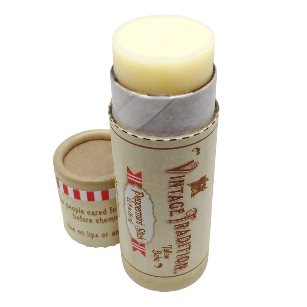 Secure Vintage Tradition Moisturizing Beef Tallow Lip Balm - Tube Lip Moisturizer with Peppermint Essential Oil Hydrates Soothes Dry Lips - Grass-Fed Luxury