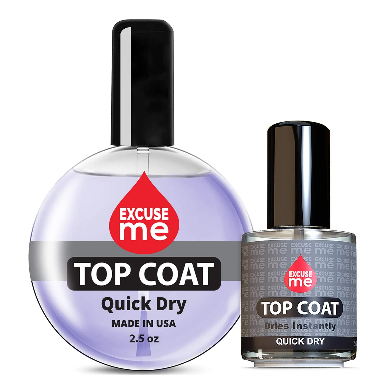 Smooth Excuse Me Quick Dry Fast Top Coat Professional 0.5 oz 15ml and Refill Size 2.5 oz Set of 2 Top coat 2.5 oz 0.5 oz Certified