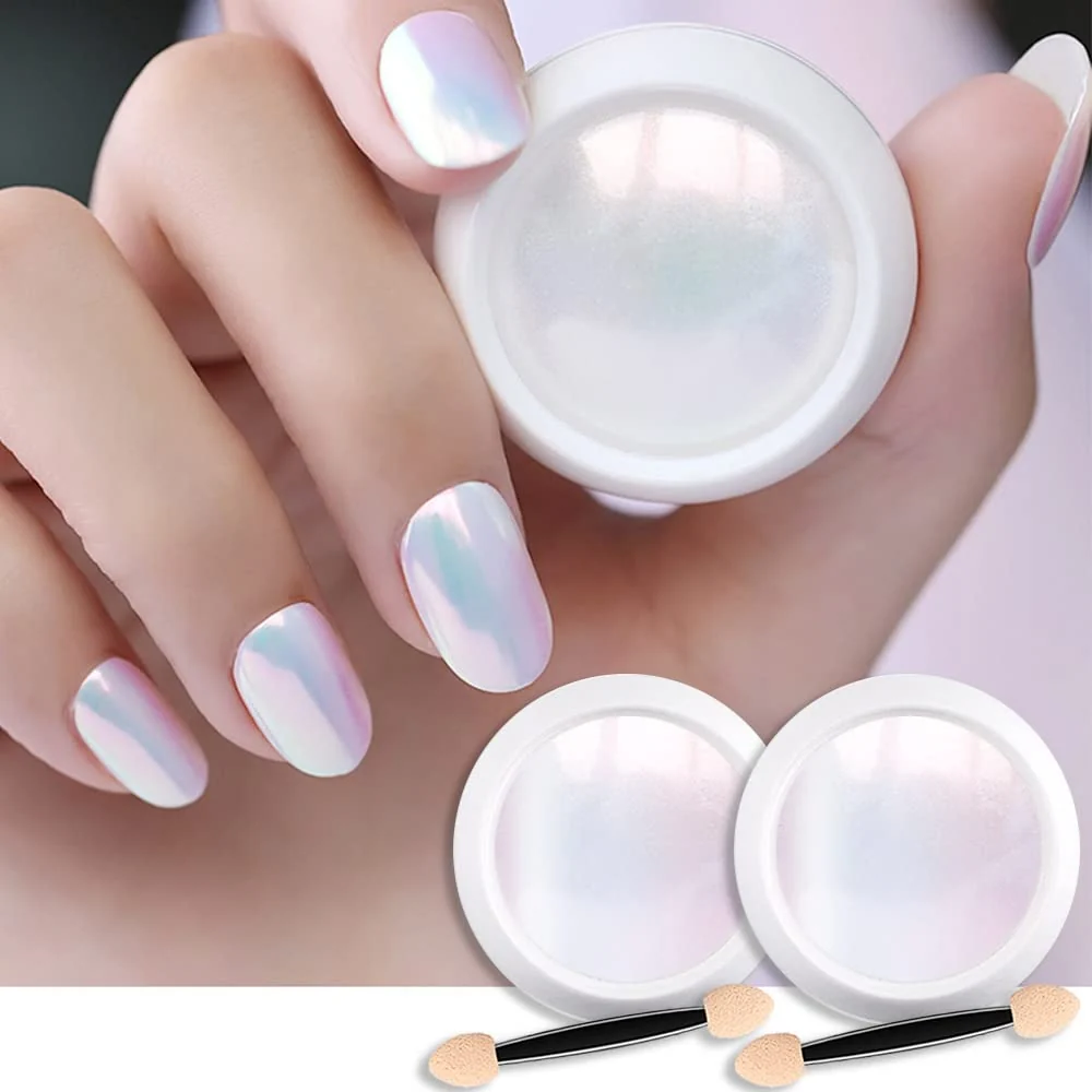 Expertly Made evpct 2Pcs Pearl White Mermaid Aurora Chrome Nail Powder Kit for Gel Nails Polish Rainbow Holographic Iridescent Chameleon Metallic Neon Nail Pigment Luxury