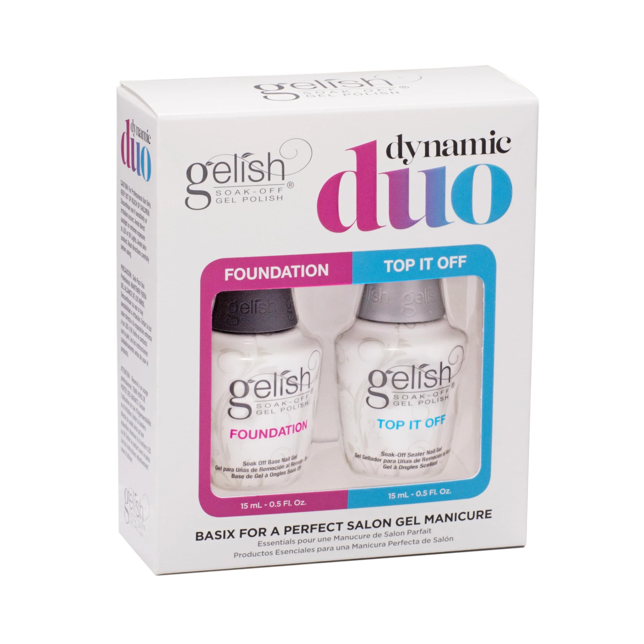 Casual Gelish Dynamic Duo - Foundation Base Top It Off Sealer Gel Set Long-lasting High-Shine Finish for Gel Manicures Cures Fast in LED UV Light No Breathable