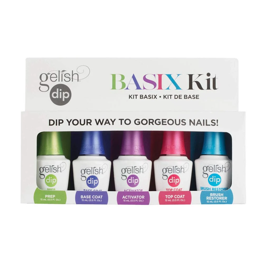 Comfortable Gelish Dip Basix Kit - Prep Base Coat Activator Top Coat Brush Restorer - Easy Odor- No UV or LED Lamp Required for Long-Lasting Traditional