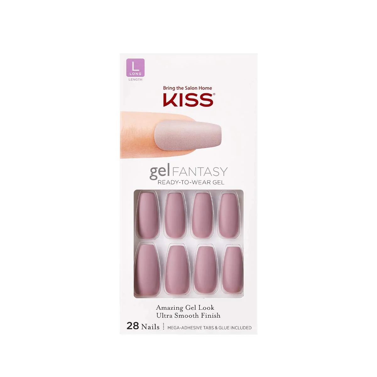 Practical KISS Gel Fantasy Ready-to-Wear Press-On Gel Nails Stick Together Long Dark Pink Nail Kit with 24 Mega Adhesive Tabs Pink Gel Glue Manicure Comfortable