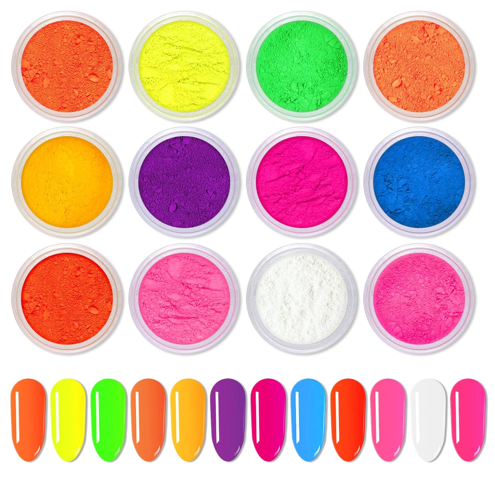 Long-Lasting Ownest 12 Boxes Pigment Nail Powder Colorful Fluorescent color Nail Pigments Dust Nail Glitter Gradient Iridescent Nail Art Decoration Neon Nail Trendy