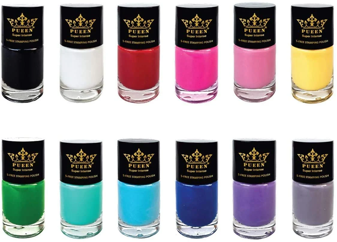 Breathable PUEEN Super Intense Nail Polish for Nail Stamping Nail Color Lacquer - Set of 12 Colors -BH000934 Sophisticated