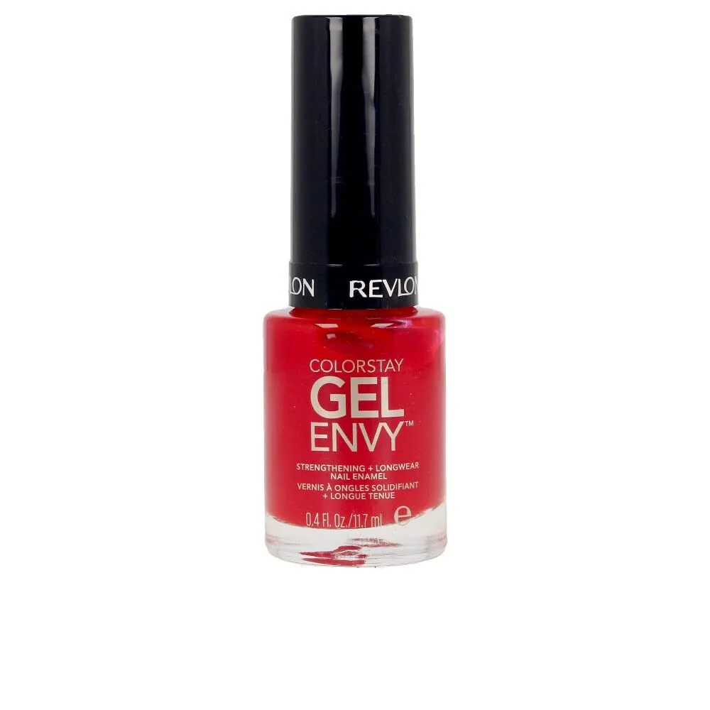 Trendy Revlon ColorStay Gel Envy Longwear Nail Polish with Built-in Base Coat Glossy Shine Finish in Red Coral 550 All On Red 0.4 oz Minimalist