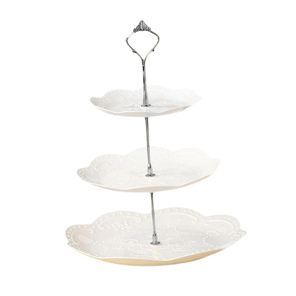 Modern Maxbell Storage Tray Dessert Tower 3 Layer Cupcake Dessert Candy Dish for Dresser silver 33cm Safe