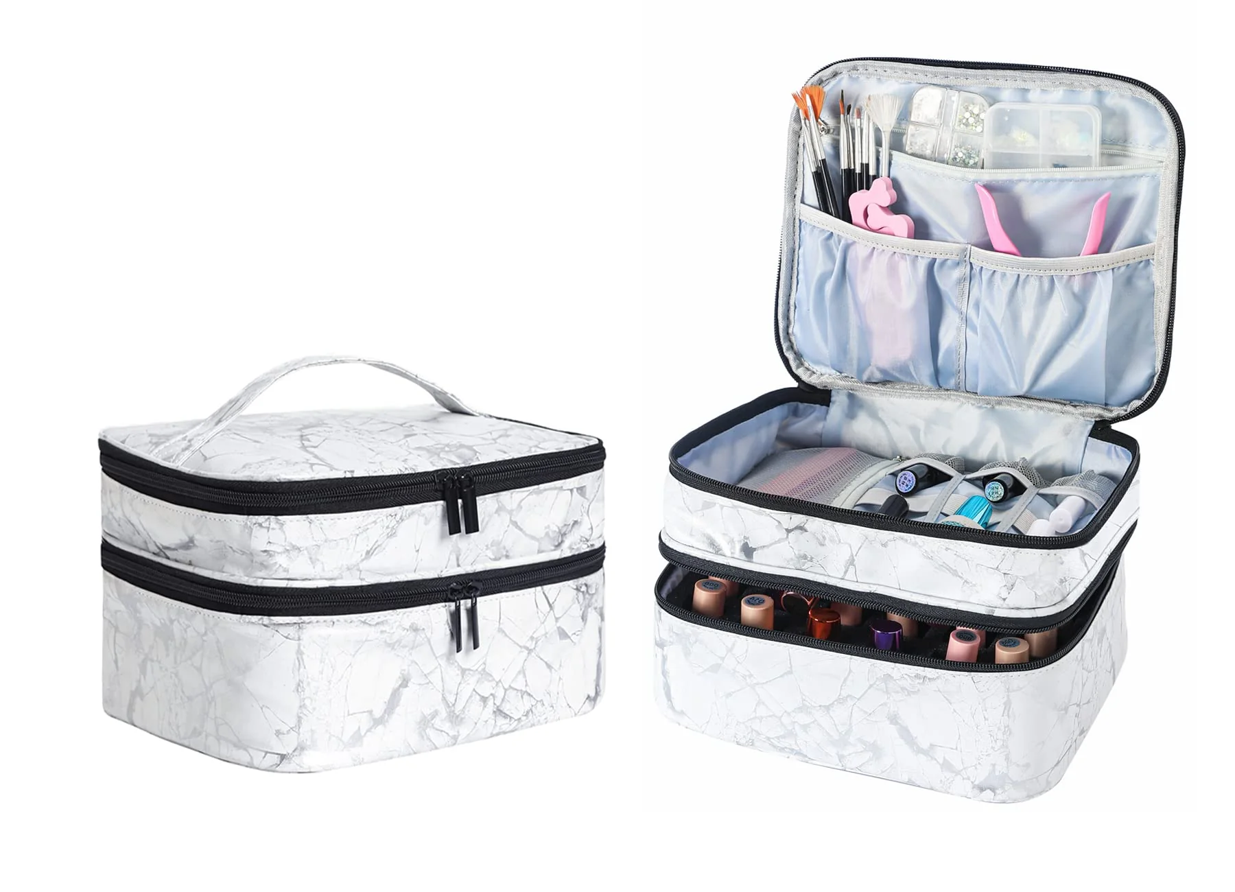 Original Design ZFZGFRCS Nail Polish Organizer- Holds 30 Bottles Nail Supply Organizers and Storage Double-layer Nail Bag Organizer Case Nail varnish Organizer Nail Enhanced