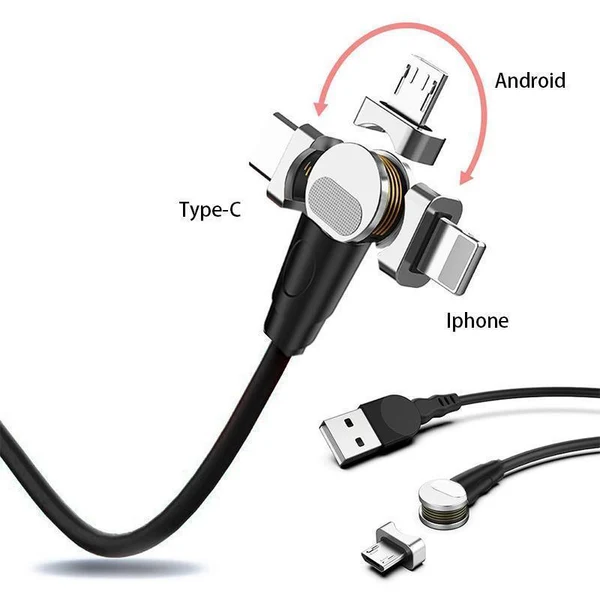 Natural Maxbell Magnetic Charging Cable 3 in 1 180 Charger for i-Product Micro USB Type-c Certified