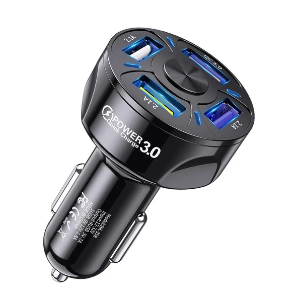 Minimalist Maxbell 12V 4-Ports USB Car Charge QC 3.0 Quick Charge Adapter Socket For iPhone Black Safe